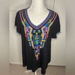 Calesaa Embroidered Black Cotton Women's Top XL